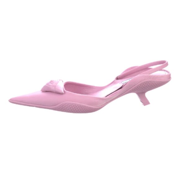 Prada Pink Kitten Heels Canvas Pleated Accents Slingback Pumps Size 6.5 - Picture 3 of 9